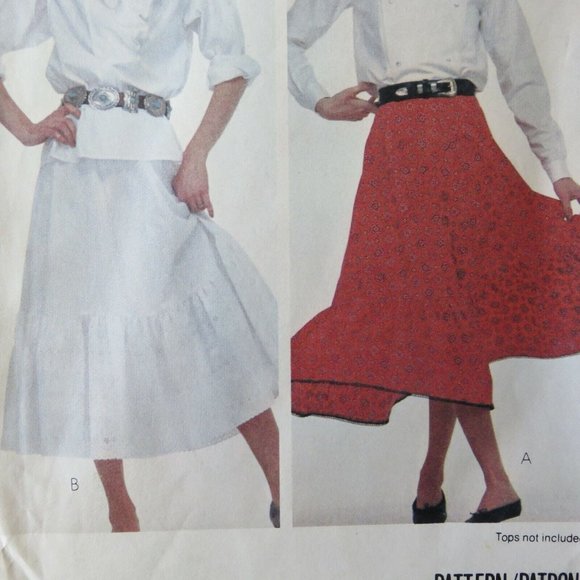 Vintage 80s McCalls 7906 Miss 8 Western Mod Full Tired Midi Skirt 2 Styles CUT - Picture 10 of 16